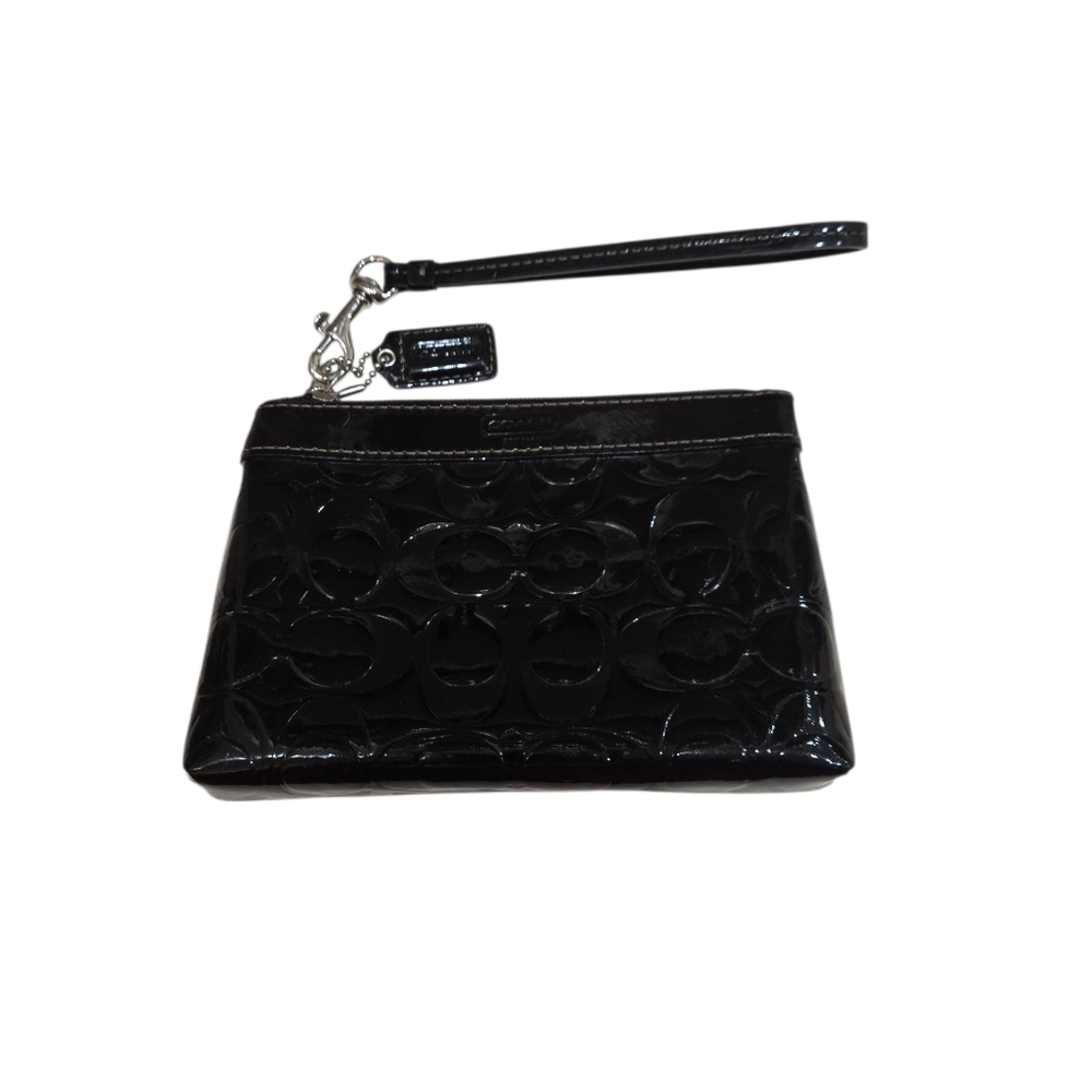 Coach Glossy  Patent Black Wristlet